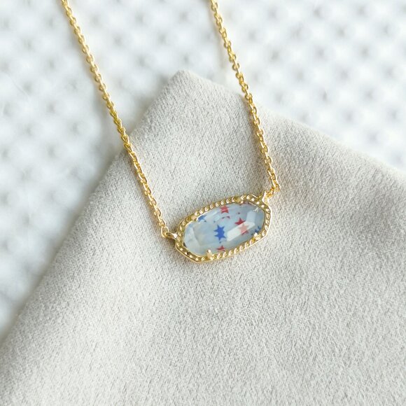 Kendra Scott Gold Red White Blue Star Elisa Necklace NEW - Picture 3 of 4